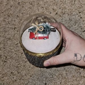 Mini Fake Wood Box With Red Truck And Christmas Tree Inside